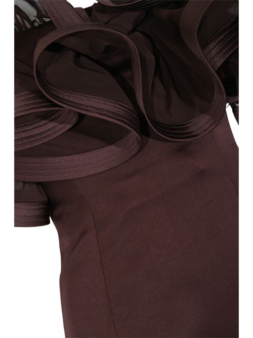 Abito corto in duchesse con maxi ruche Elisabetta Franchi | AB87962E2644